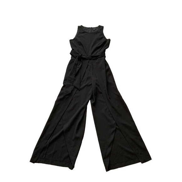 The Limited Black Belted Wide Leg Jumpsuit Womens Size 10 Round Neck Pockets - Picture 1 of 10
